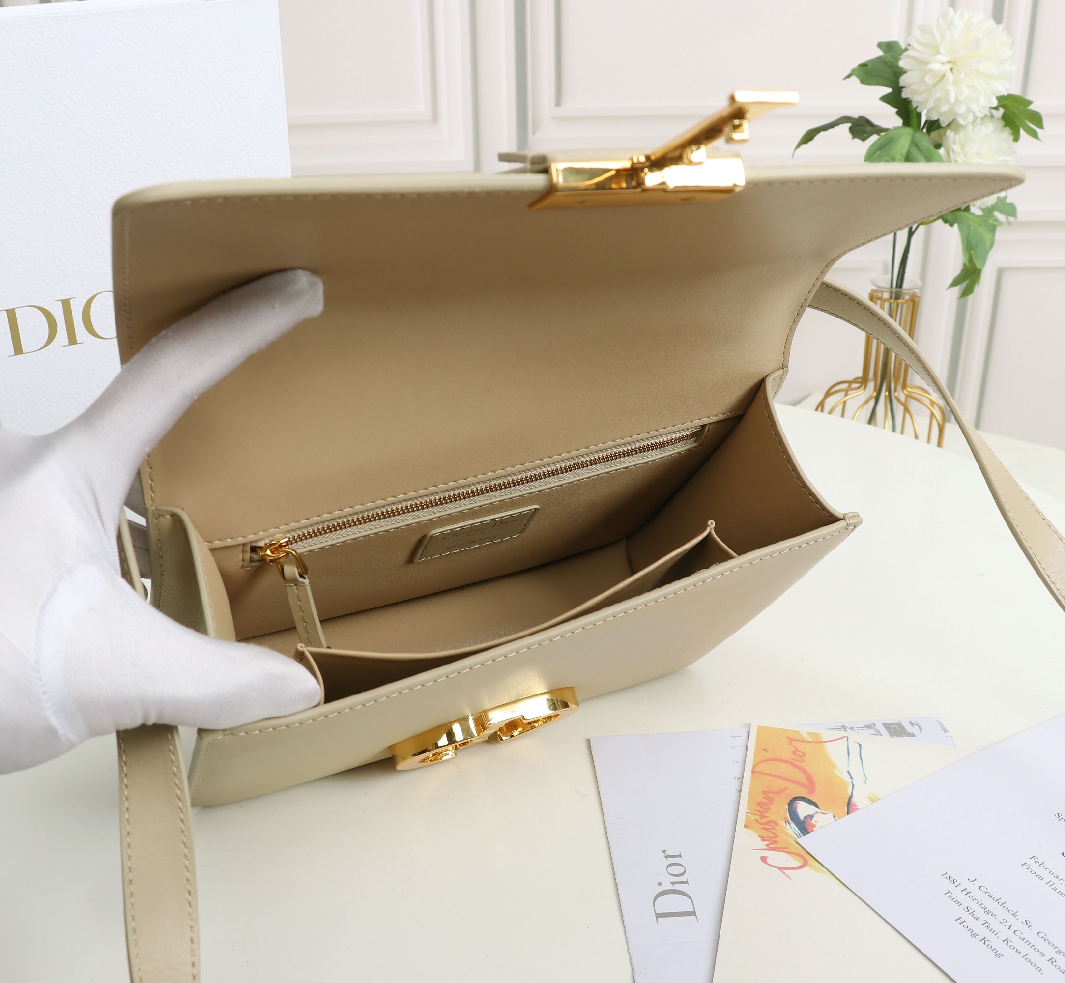 Copy Dior 30 Montaigne Bag Beige Box Calfskin