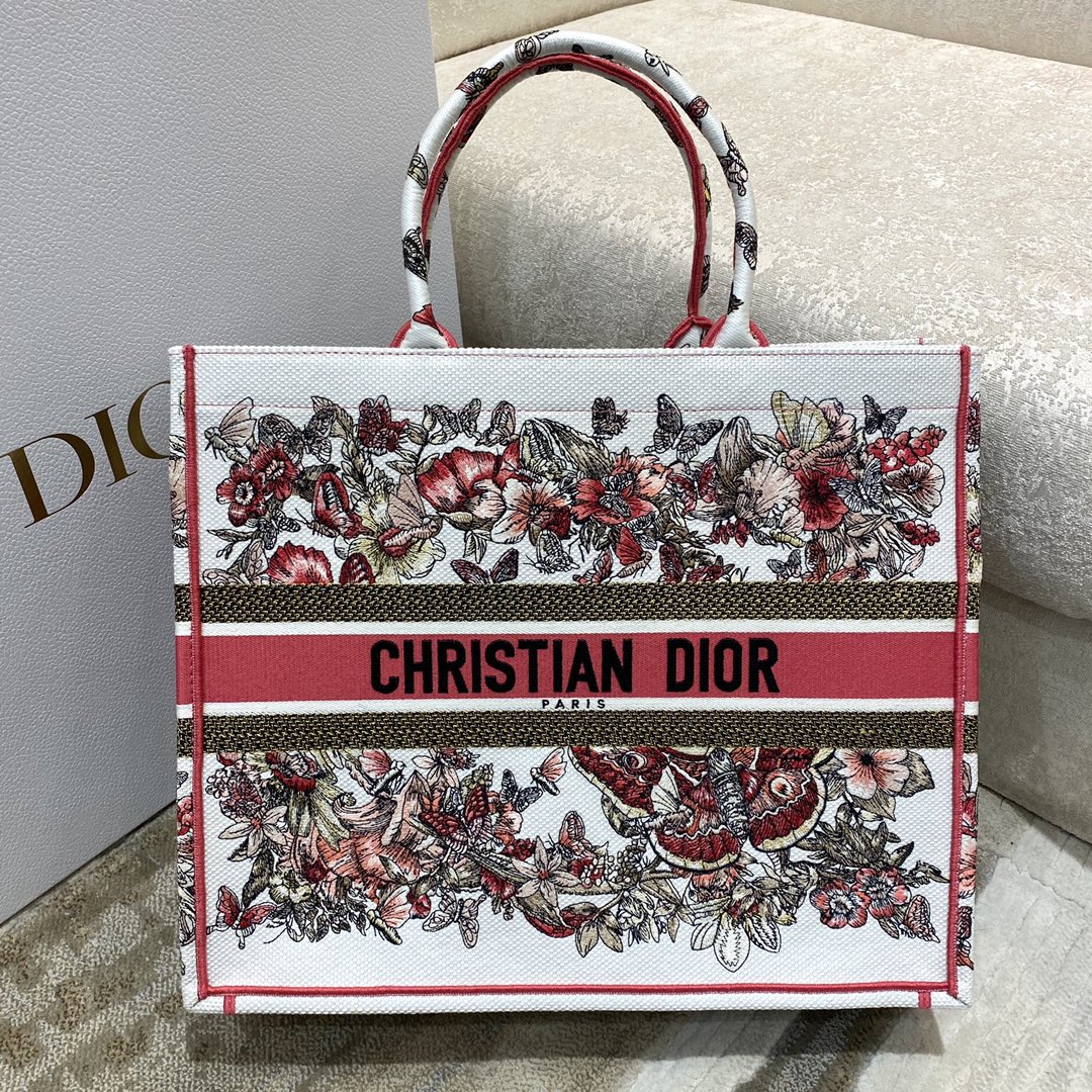 Copy Dior Book Tote Bag Large 42cm Butterfly Embroidery