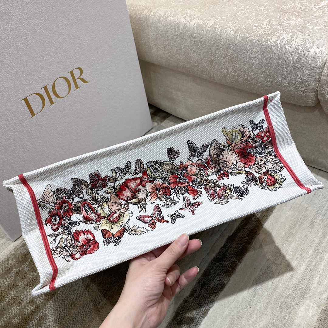 Copy Dior Book Tote Bag Large 42cm Butterfly Embroidery