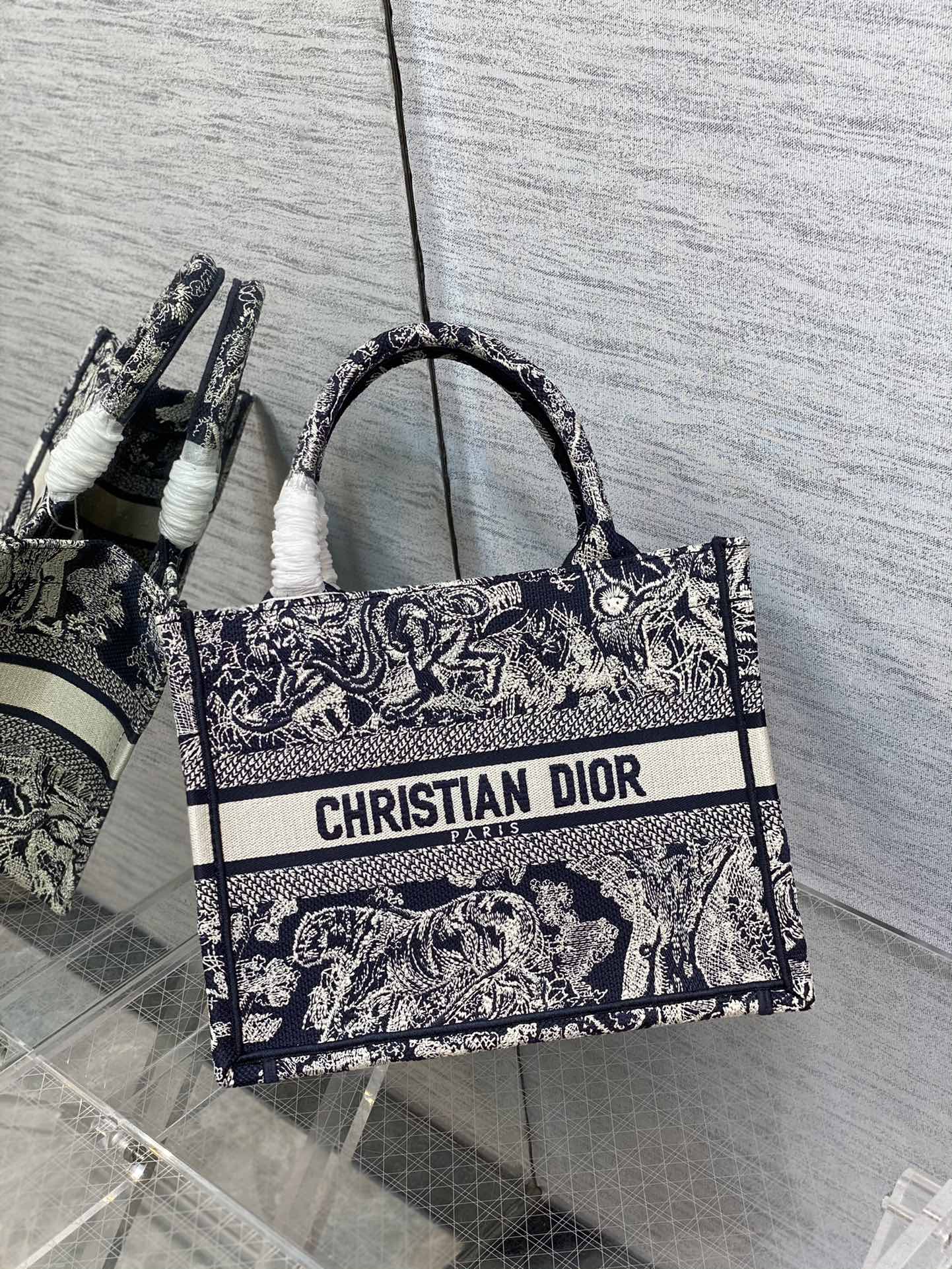 Copy Dior Book Tote Bag Small 26cm Blue Embroidery