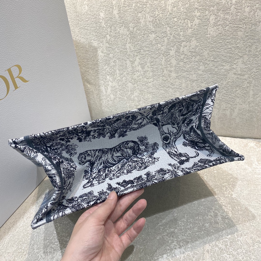 Copy Dior Book Tote Bag Small 36cm Butterfly Blue Tiger Embroidery