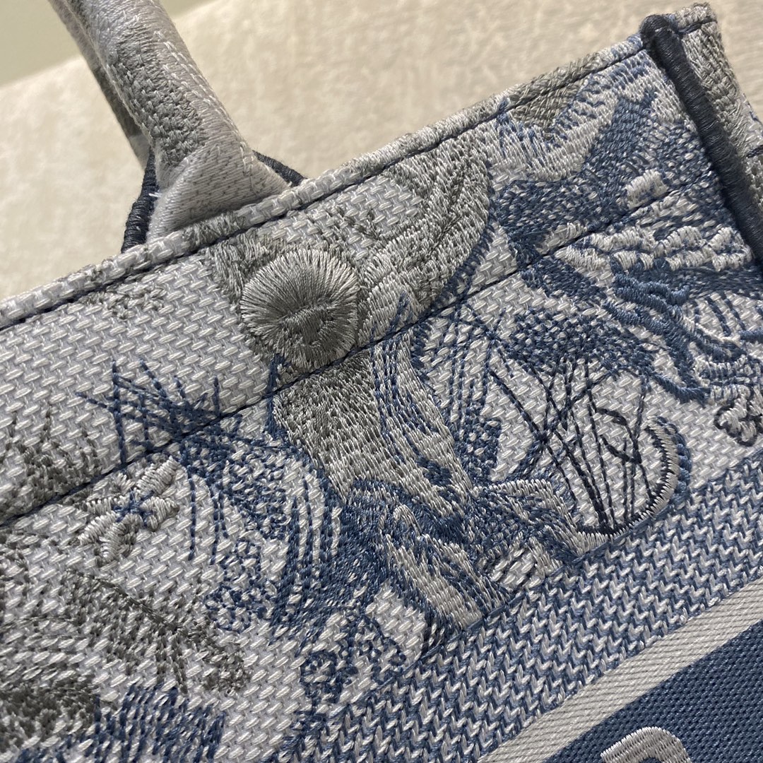 Copy Dior Book Tote Bag Small 36cm Butterfly Blue Tiger Embroidery