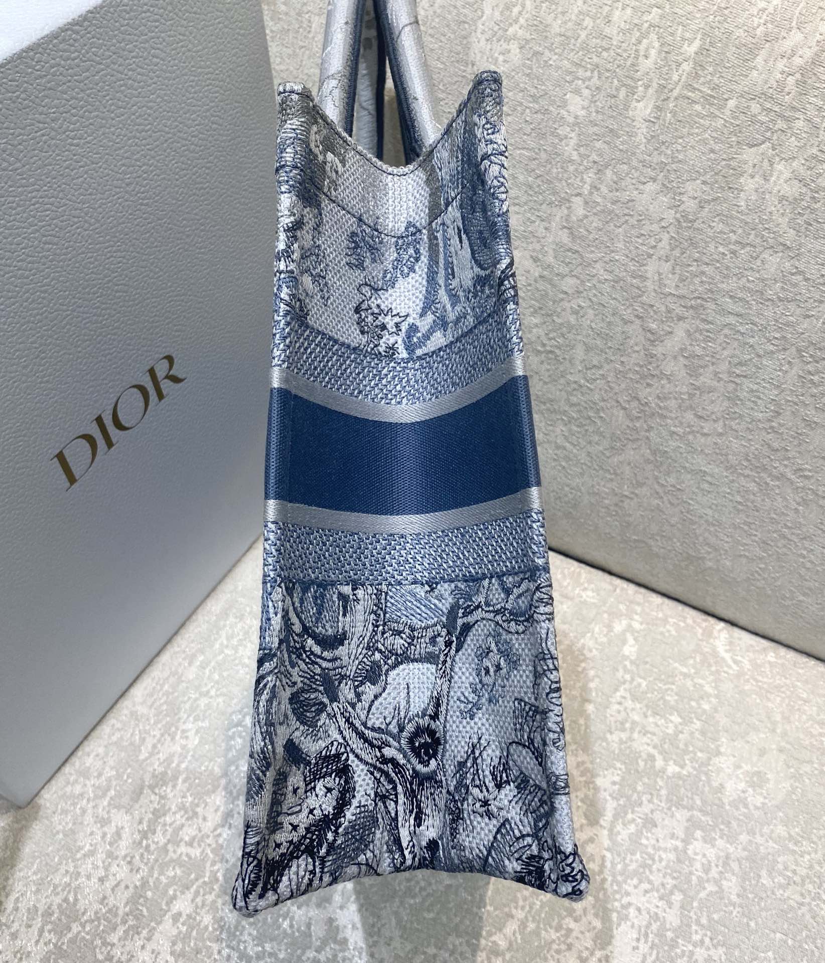 Copy Dior Book Tote Bag Small 36cm Butterfly Blue Tiger Embroidery