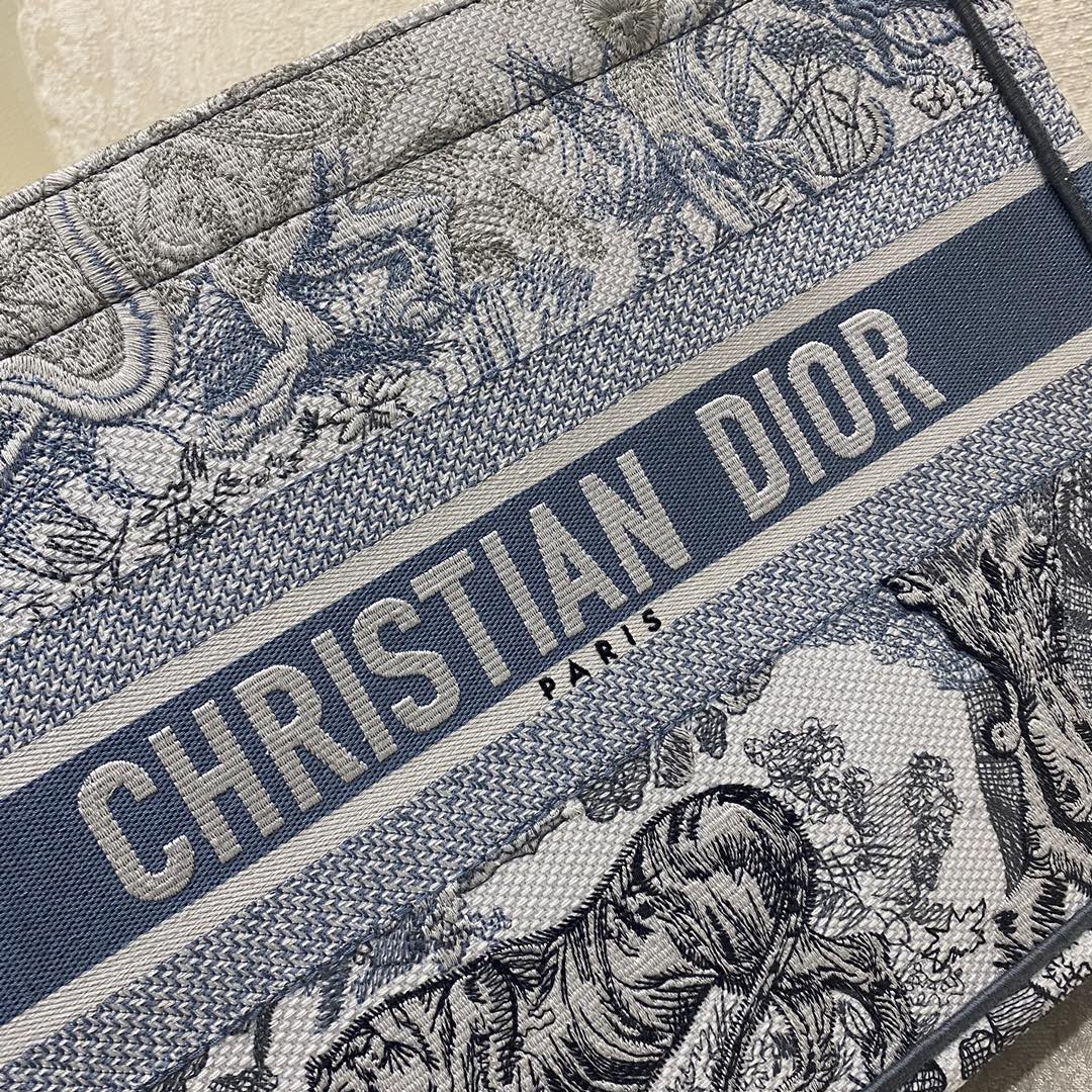 Copy Dior Book Tote Bag Small 36cm Butterfly Blue Tiger Embroidery