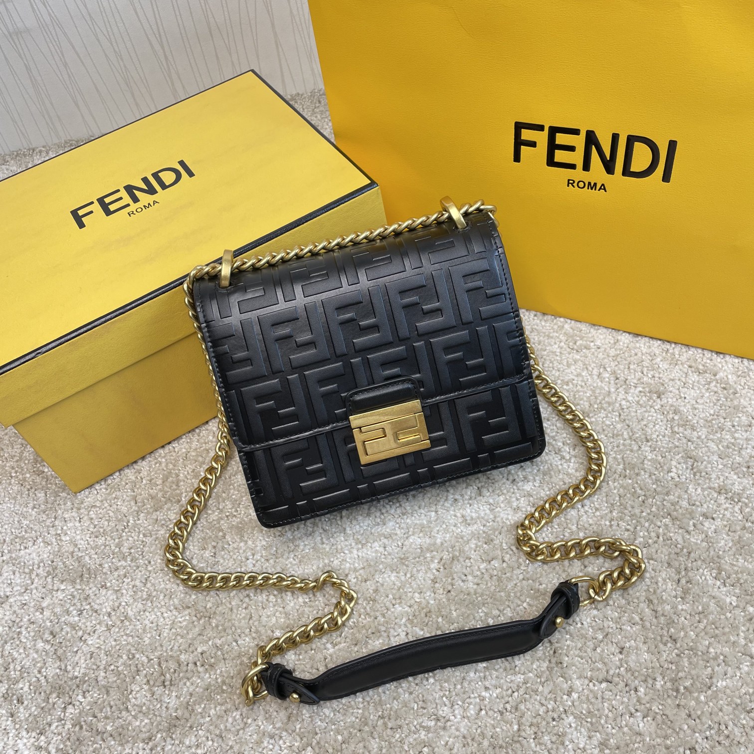 Copy Fendi Kan U Small Black Leather Mini-Bag