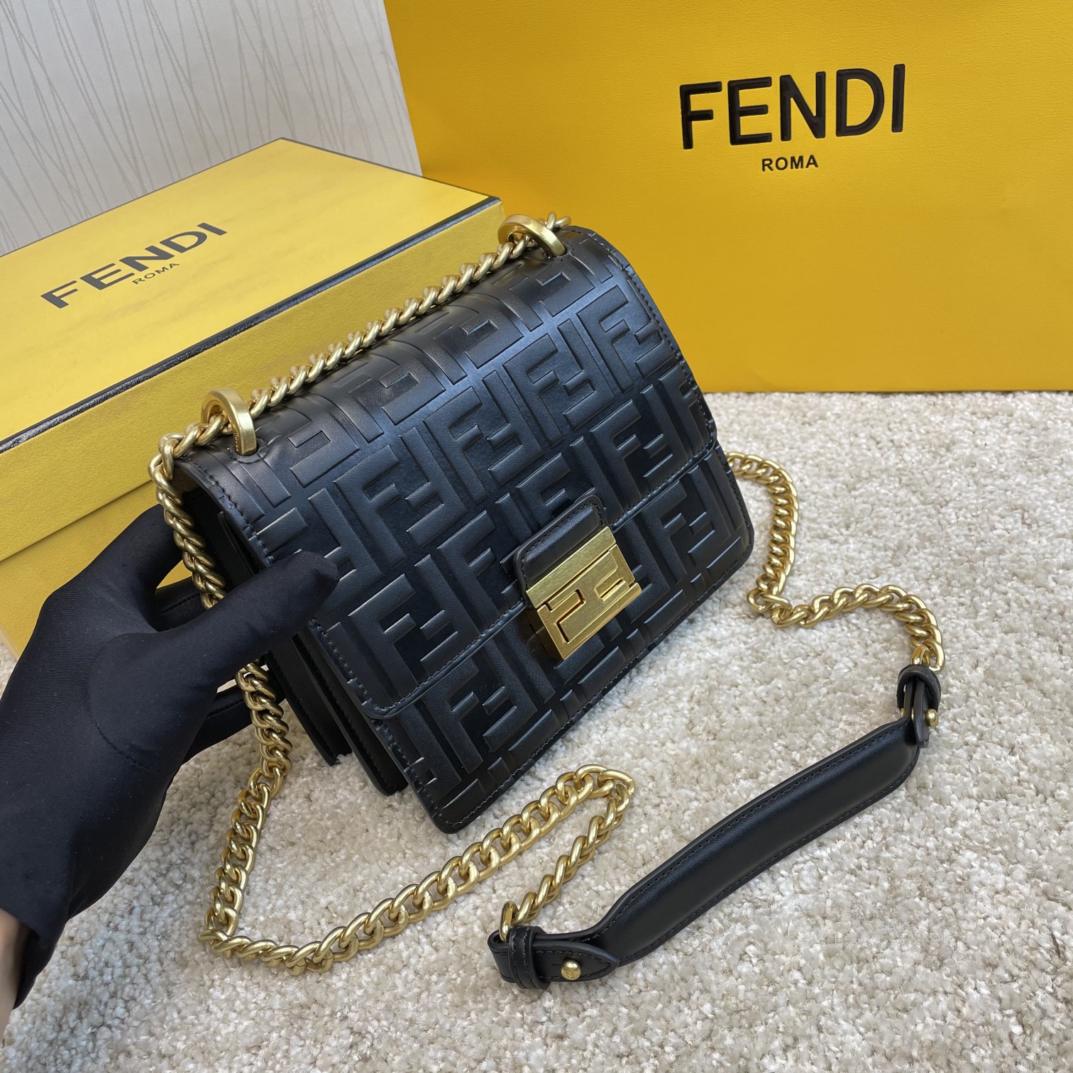 Copy Fendi Kan U Small Black Leather Mini-Bag