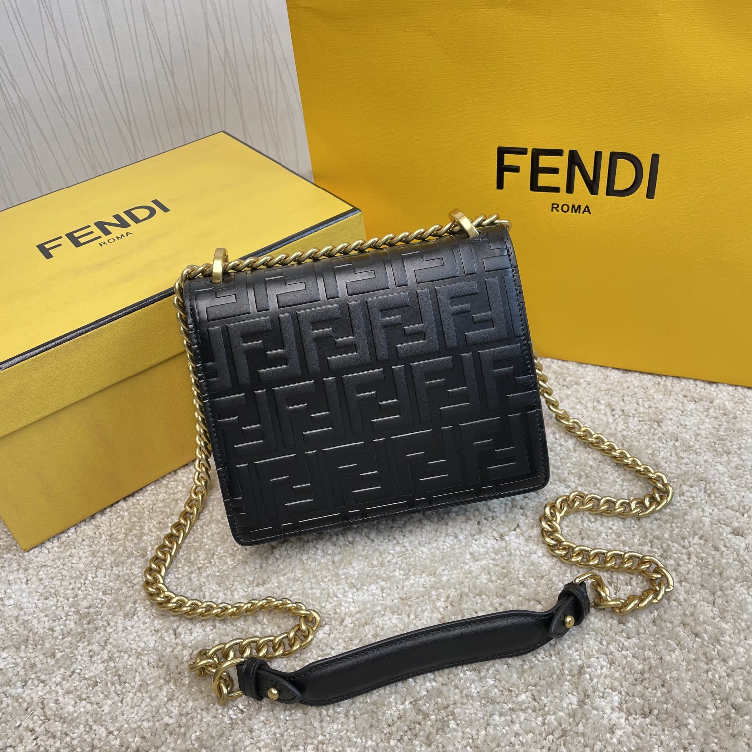 Copy Fendi Kan U Small Black Leather Mini-Bag