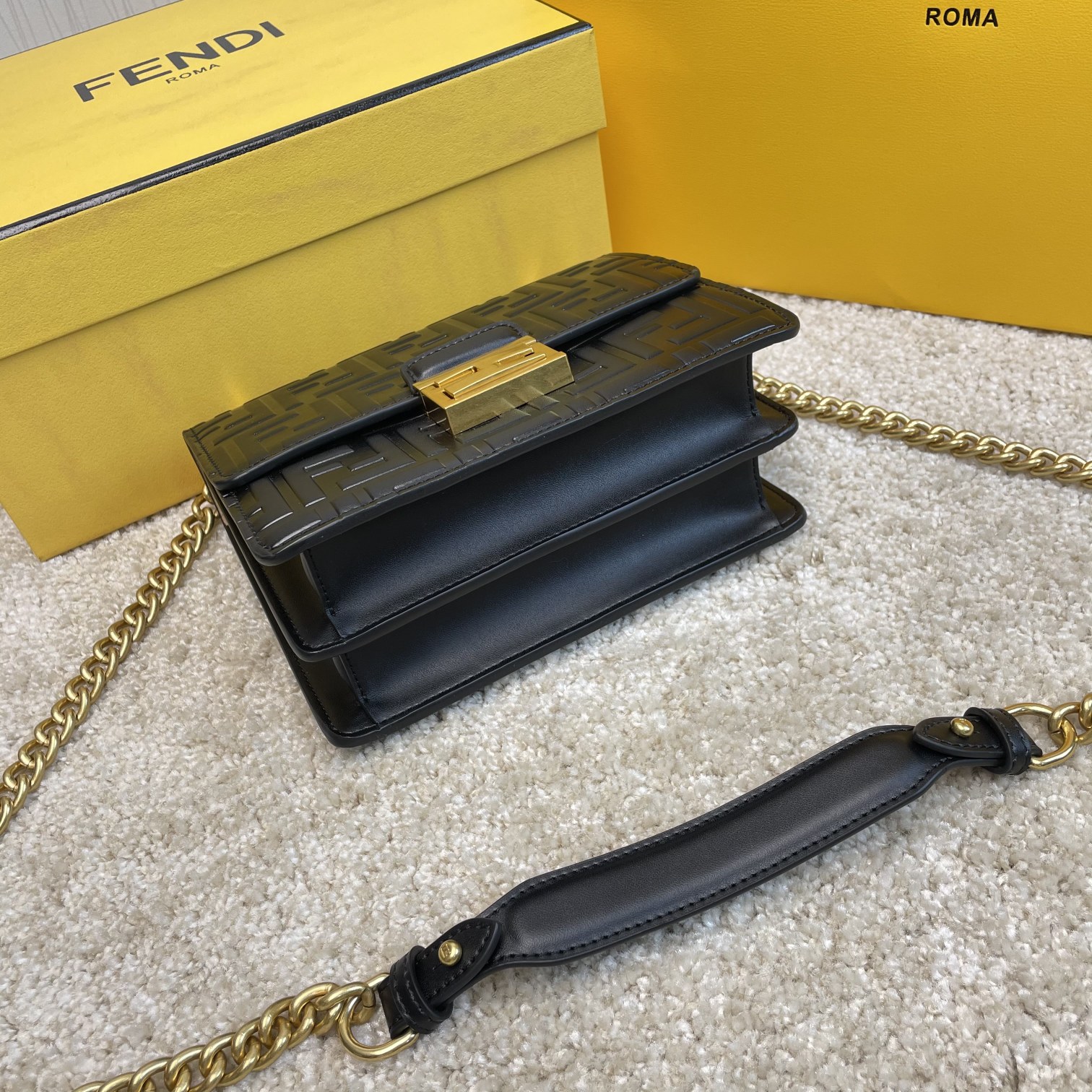 Copy Fendi Kan U Small Black Leather Mini-Bag