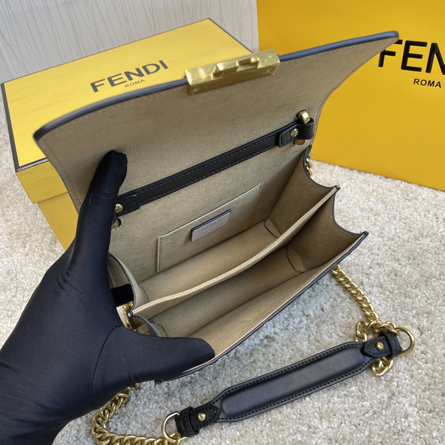 Copy Fendi Kan U Small Black Leather Mini-Bag