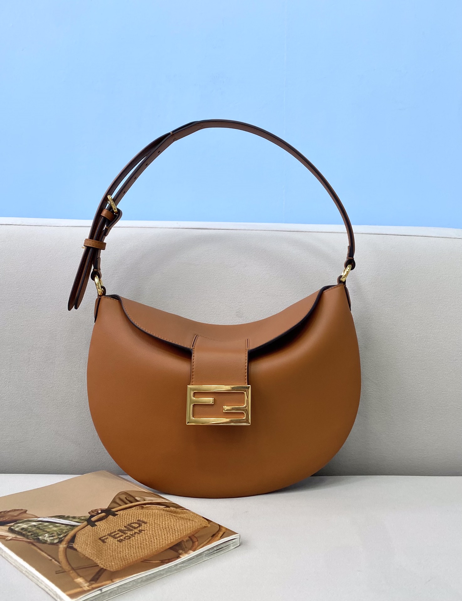 Copy Fendi Small Croissant Hobo Bag Brown Leather Bag