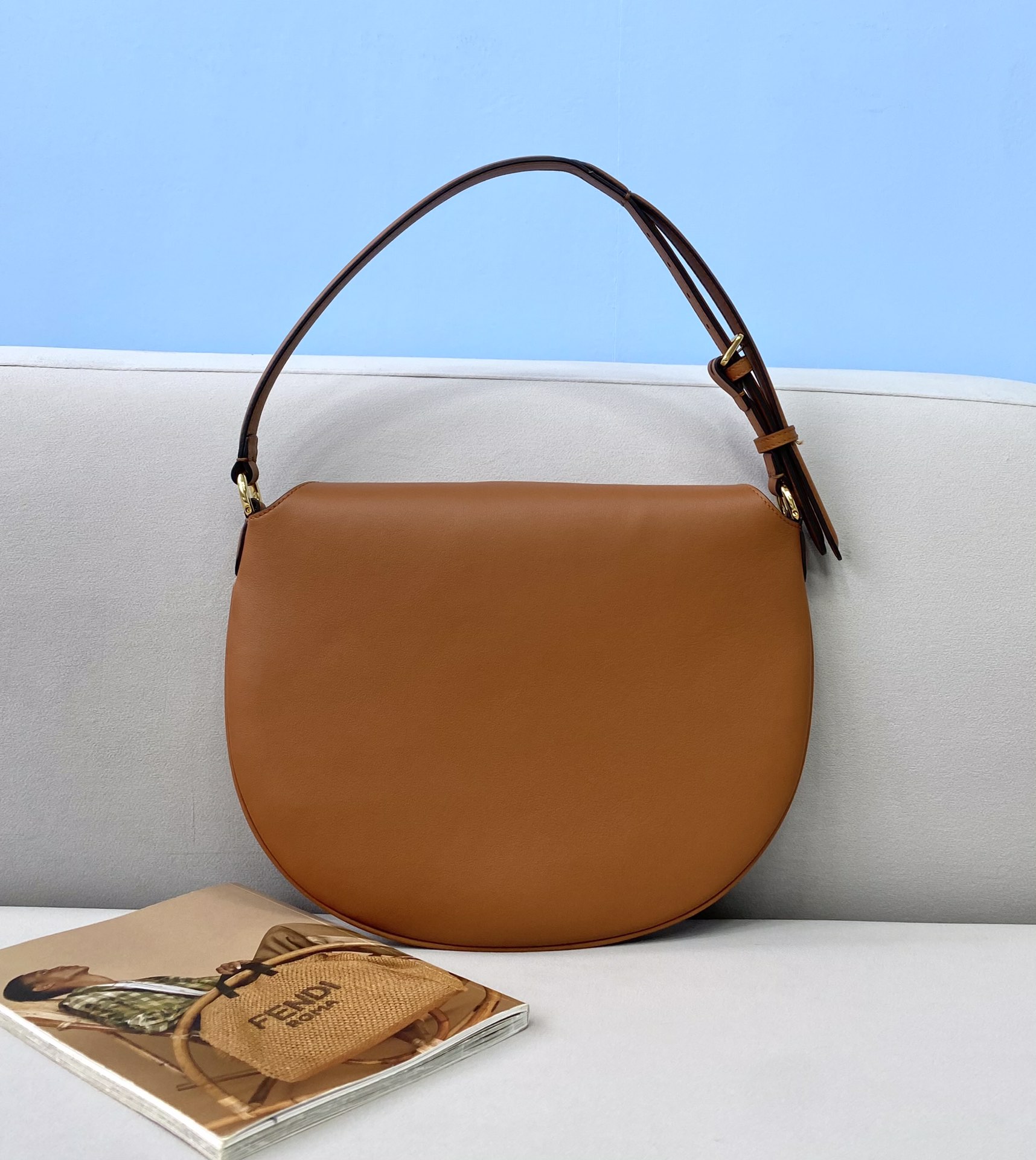 Copy Fendi Small Croissant Hobo Bag Brown Leather Bag