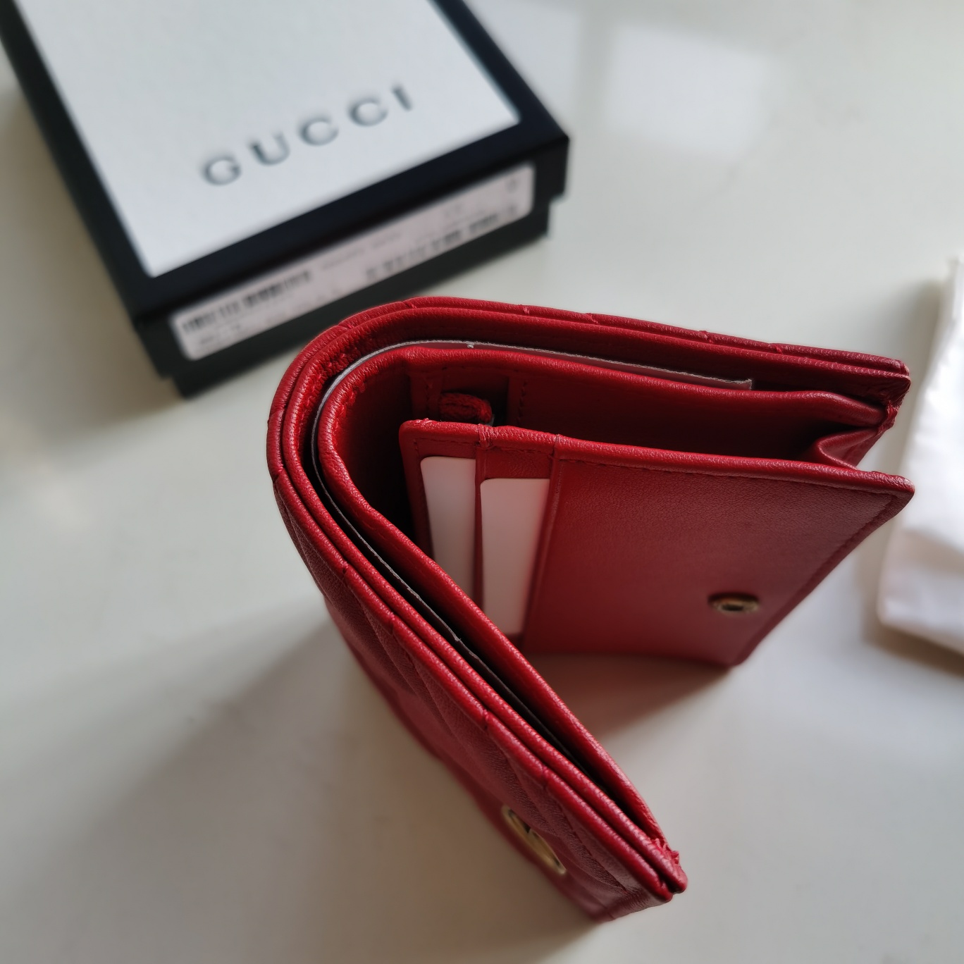 Copy Gucci 466492 Women GG Marmont Card Case Wallet Red Matelasse Chevron Leather