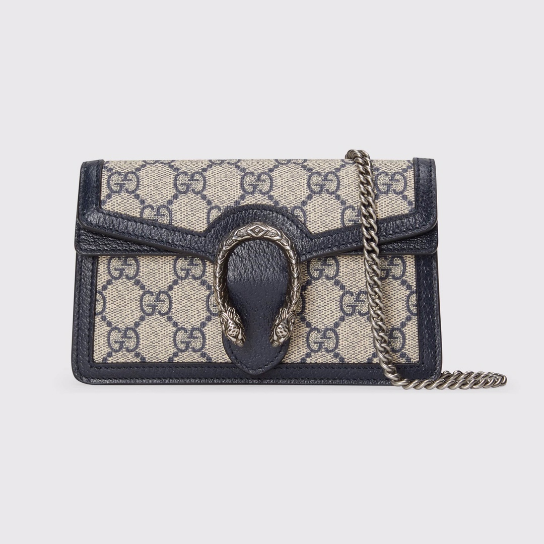 Copy Gucci 476432 Dionysus GG Super Mini Bag Black and Blue GG Supreme Canvas