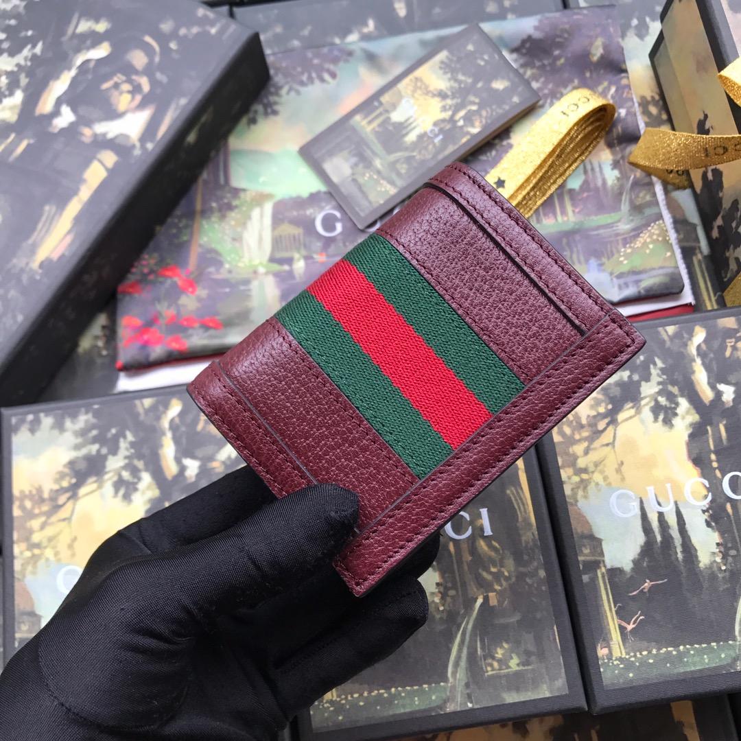 Copy Gucci 523155 Women Ophidia Card Case Wallet Dark Red