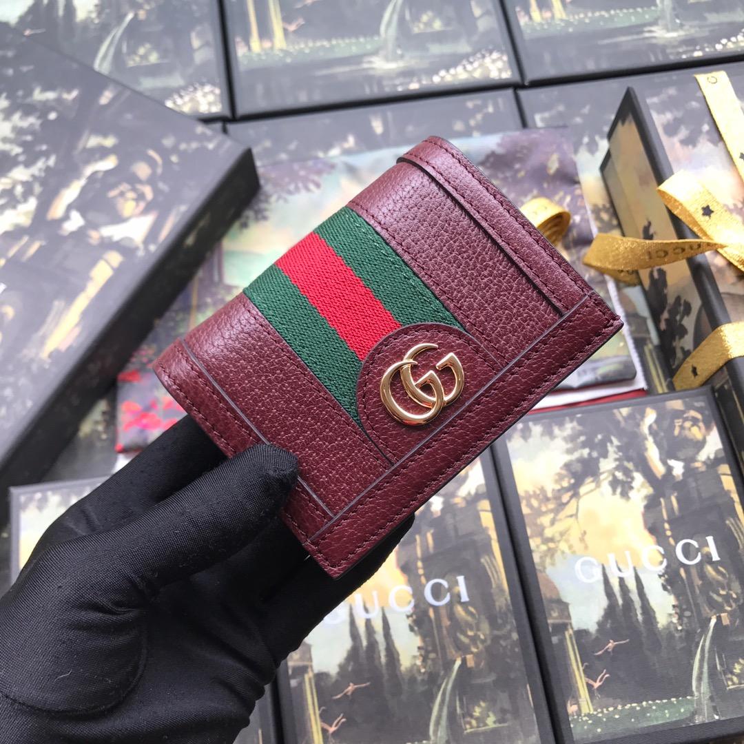 Copy Gucci 523155 Women Ophidia Card Case Wallet Dark Red