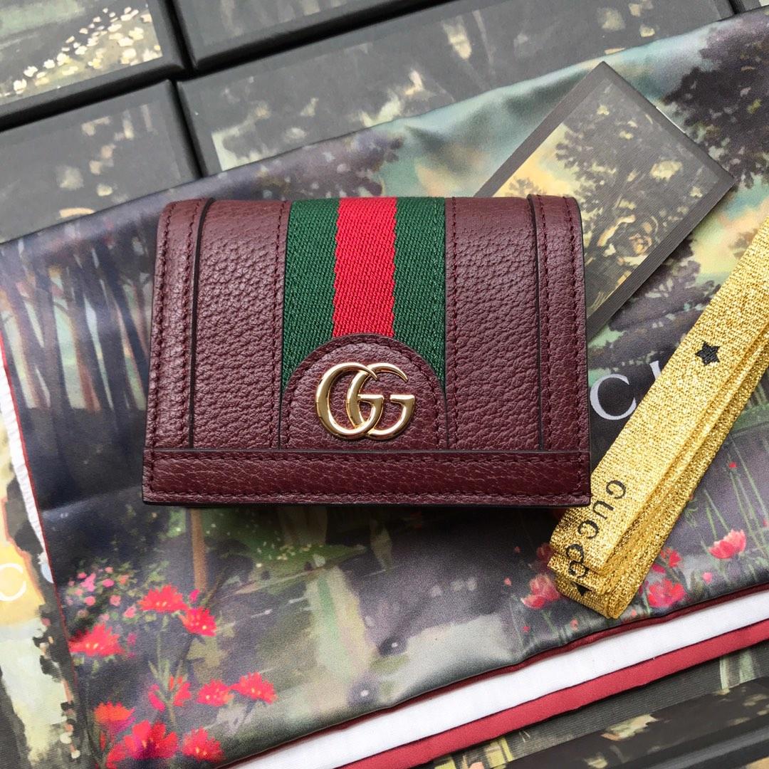 Copy Gucci 523155 Women Ophidia Card Case Wallet Dark Red