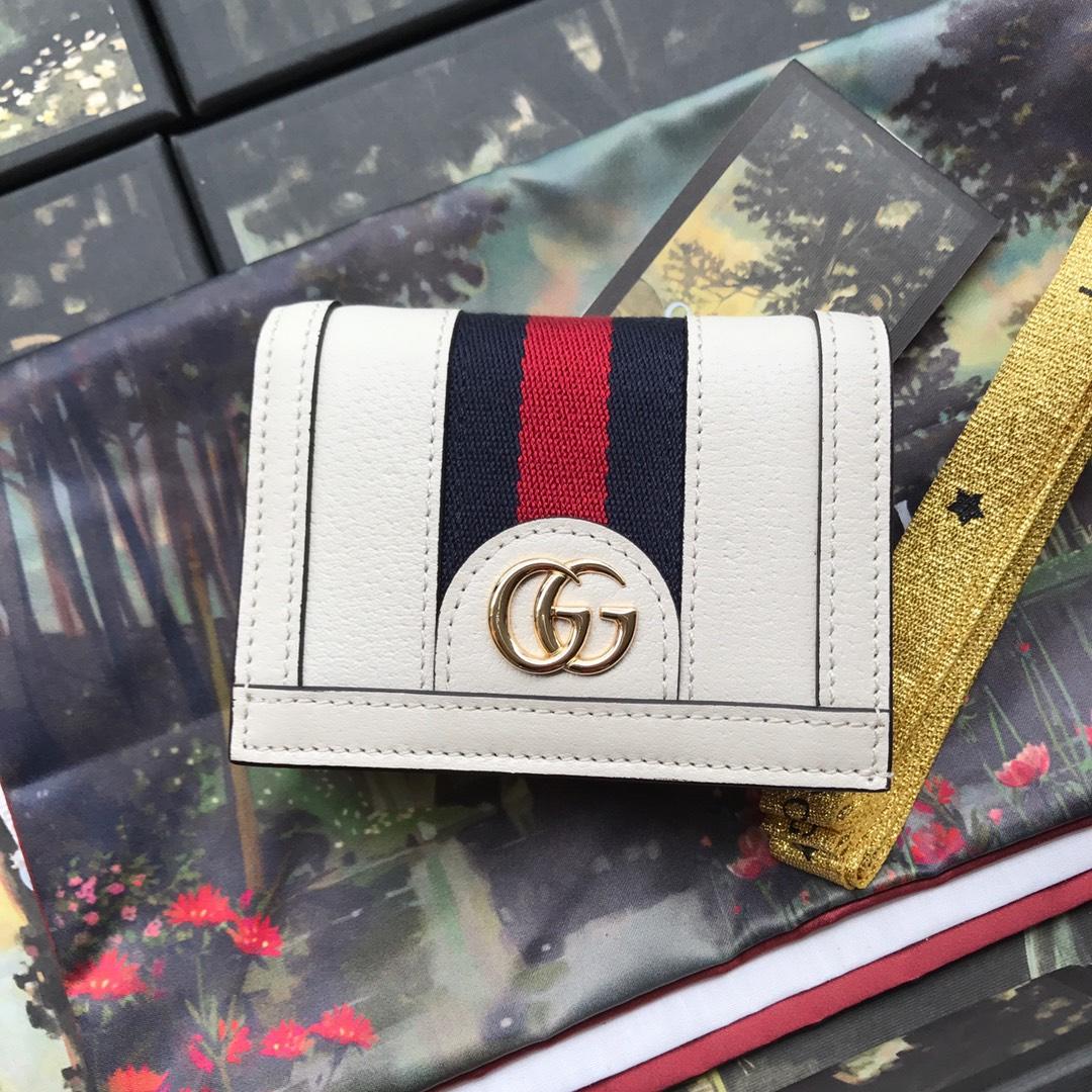 Copy Gucci 523155 Women Ophidia Card Case Wallet Dark White