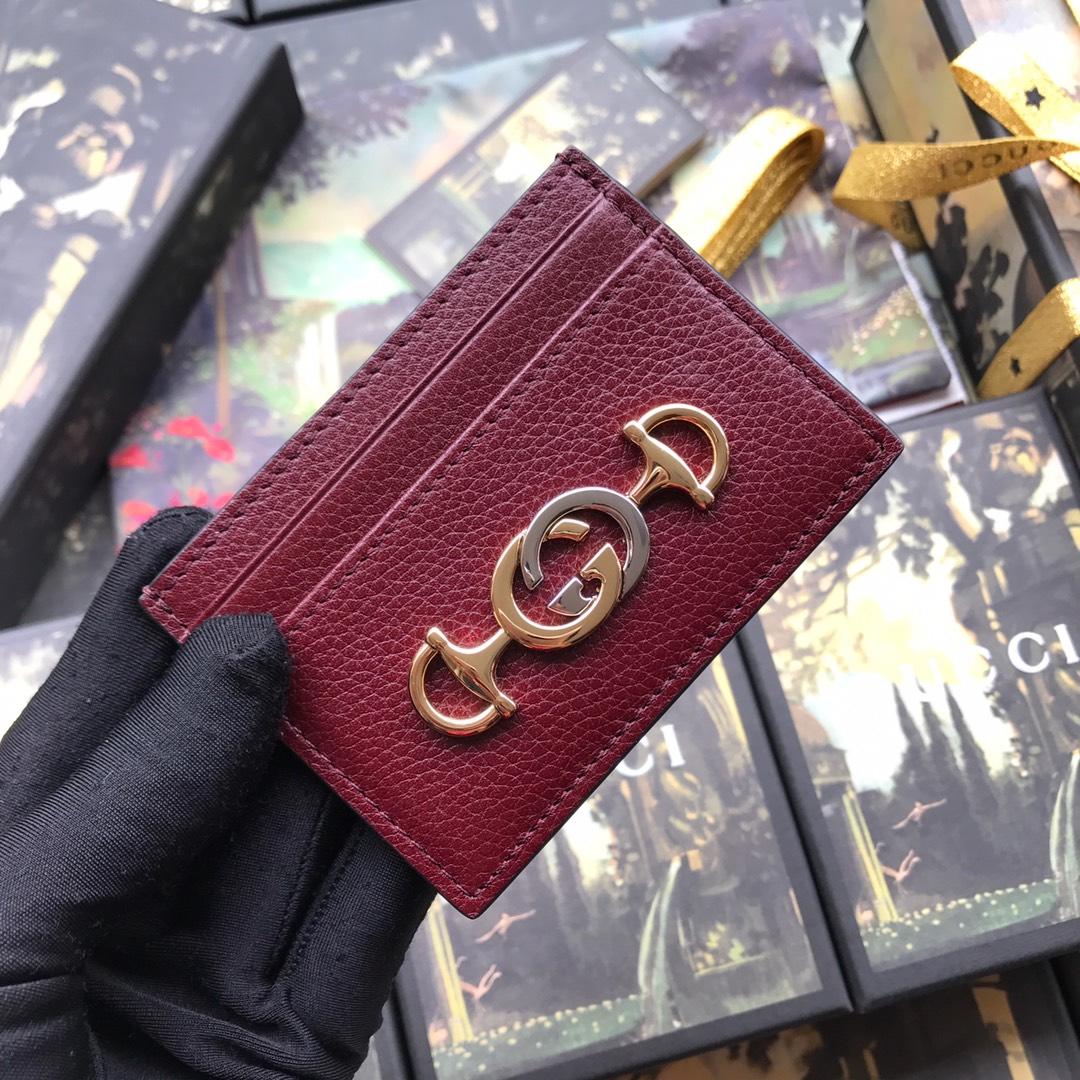 Copy Gucci 570679 Zumi Grainy Leather Card Case Dark Red