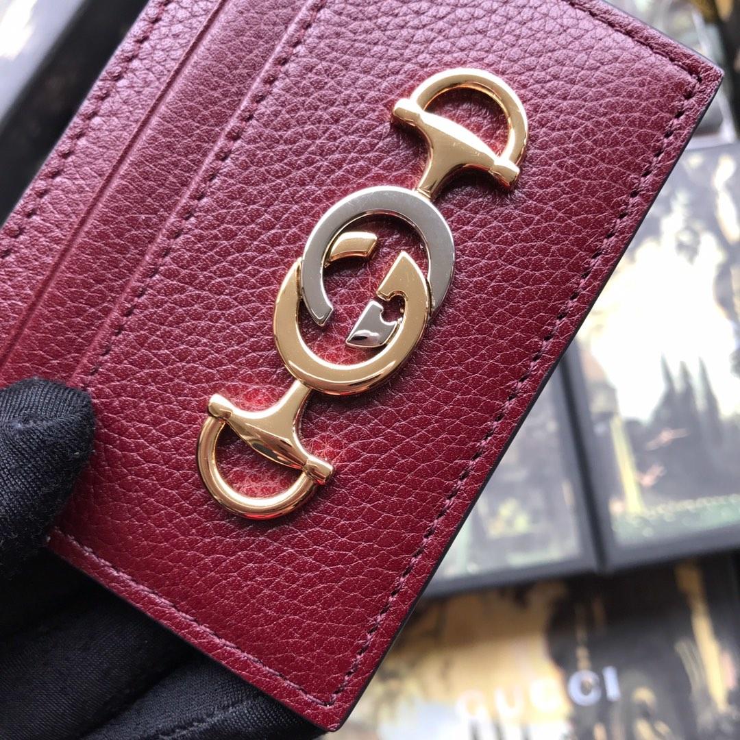 Copy Gucci 570679 Zumi Grainy Leather Card Case Dark Red