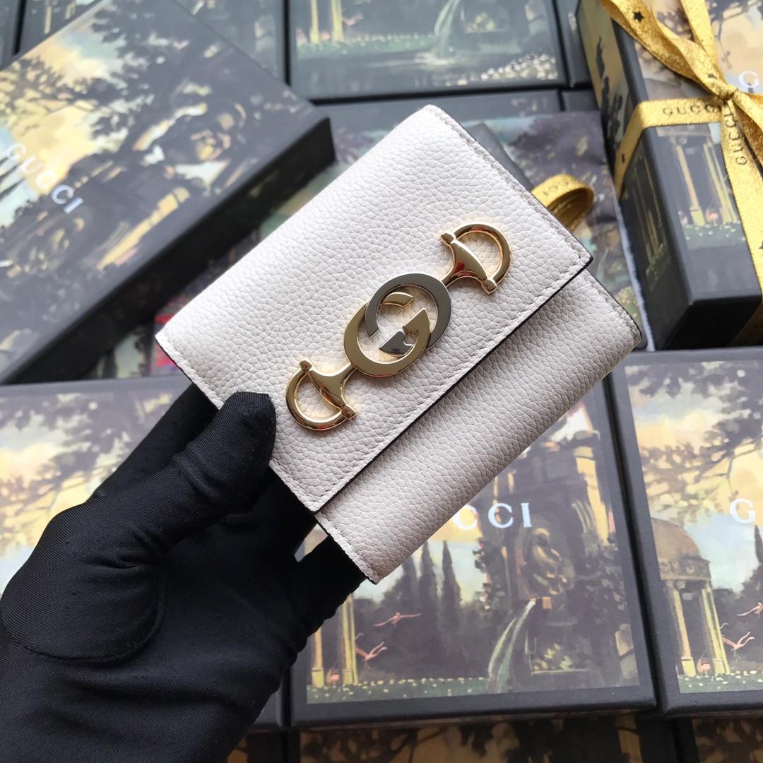 Copy Gucci 573622 Women Zumi Grainy Leather Wallet White