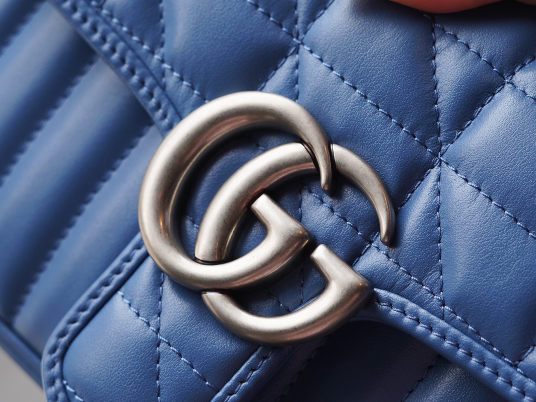 Copy Gucci Women GG Marmont Super Mini Bag 22cm Blue Matelasse Leather 446744