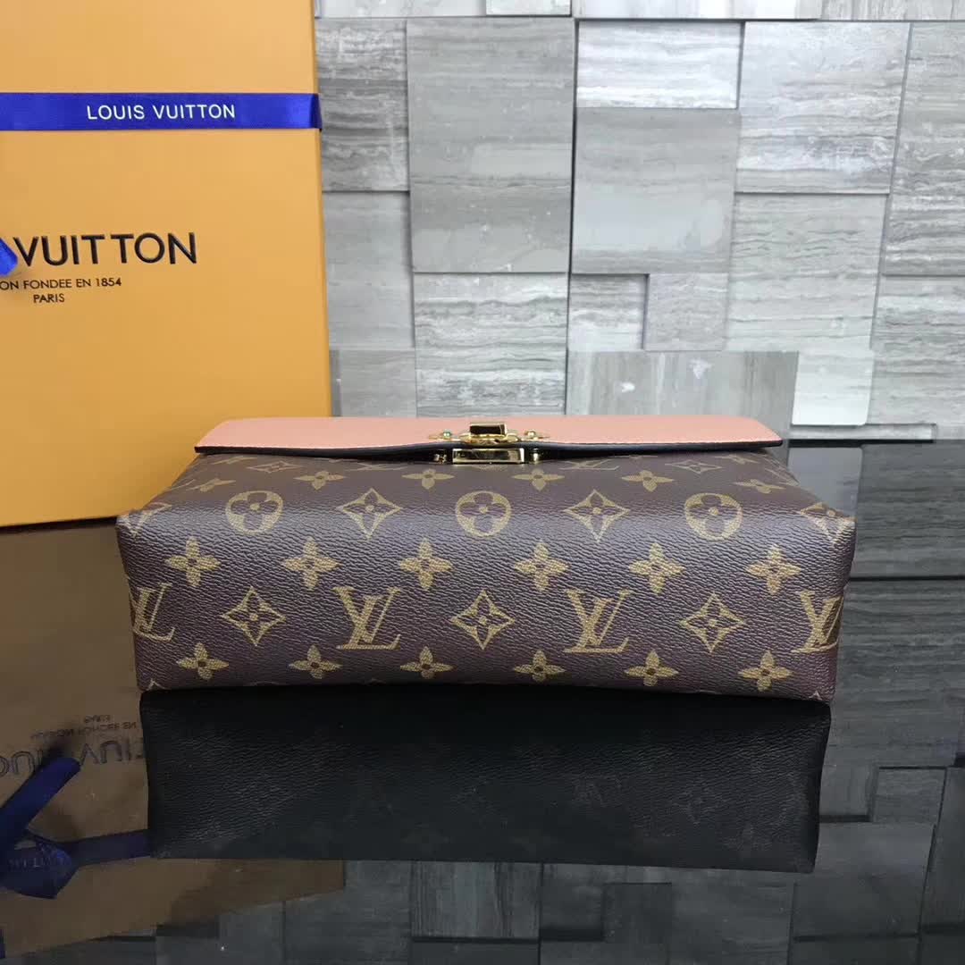 Copy Louis Vuitton M44274 Saint Placide Monogram Coated Canvas and Cowhide Leather Peche