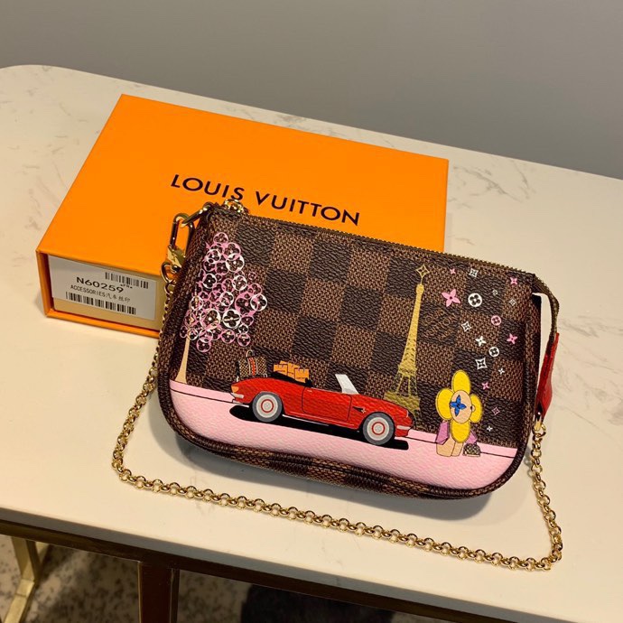 Copy Louis Vuitton M60259 Mini Pochette Accessoires in Damier Ebene Coated Canvas