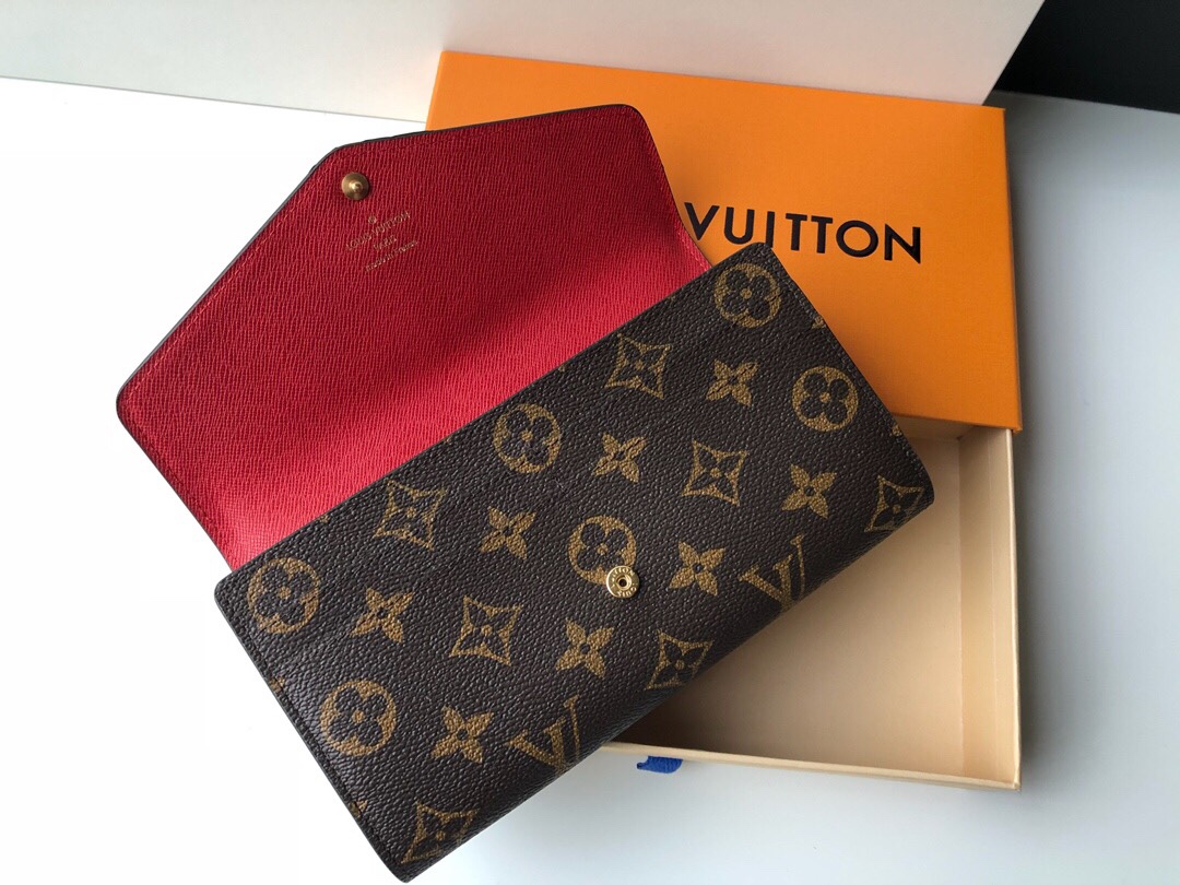 Copy Louis Vuitton M62236 Women Sarah Wallet Monogram Coated Canvas Red