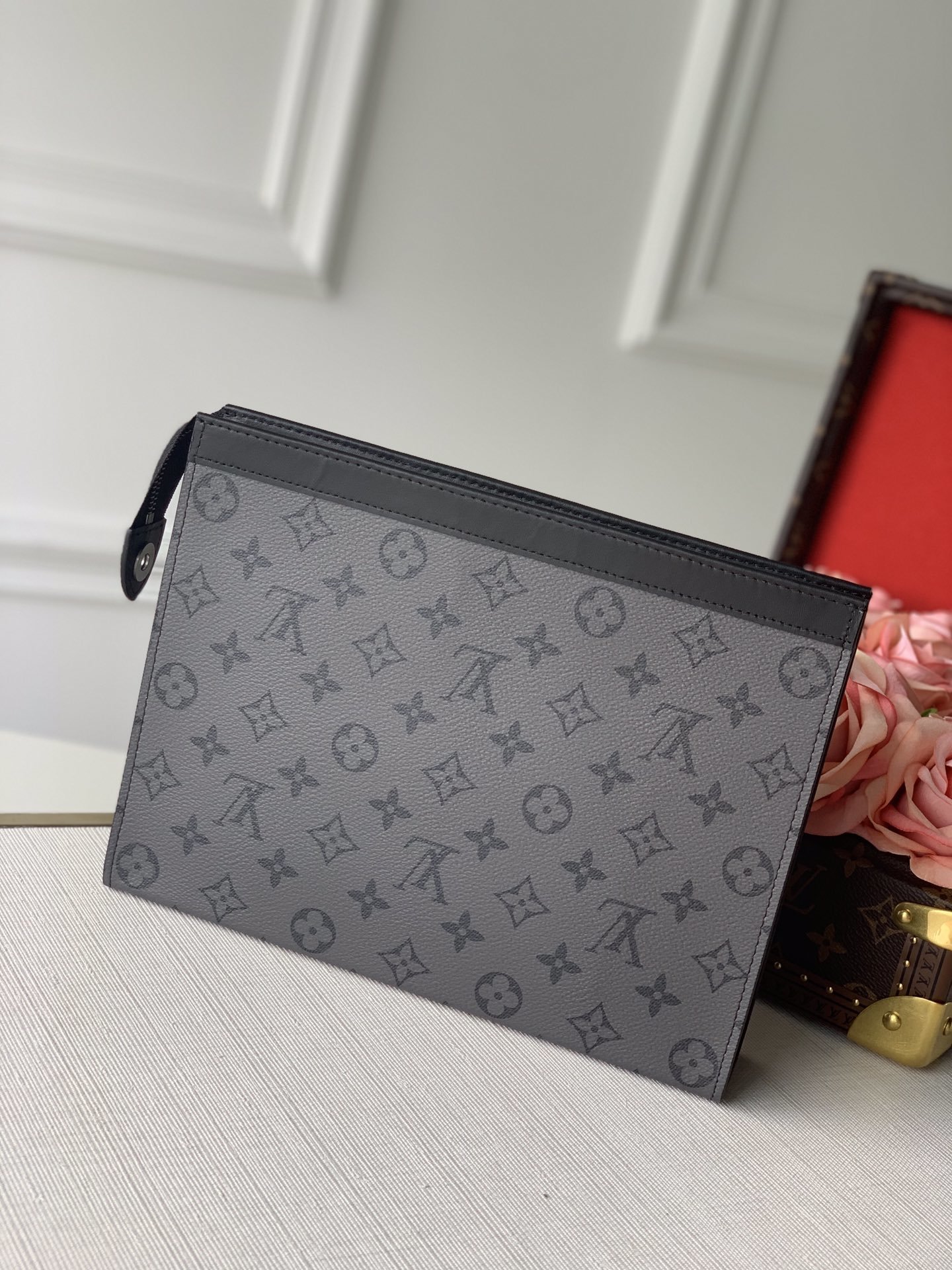 Copy Louis Vuitton M69535 Men Pochette Voyage MM Brings Together Dark Monogram Eclipse Canvas