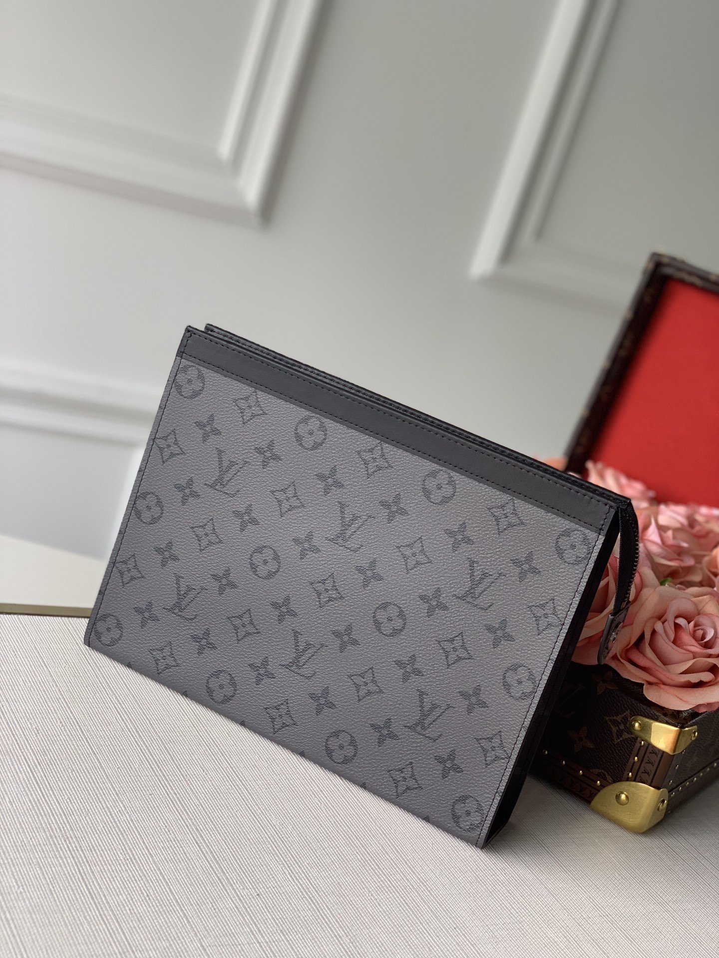 Copy Louis Vuitton M69535 Men Pochette Voyage MM Brings Together Dark Monogram Eclipse Canvas