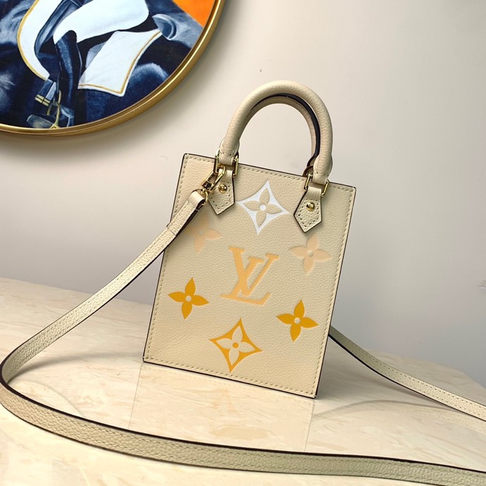 Copy Louis Vuitton M80449 Petit Sac Plat Monogram Empreinte Embossed Supple Grained Cowhide Leather Cream