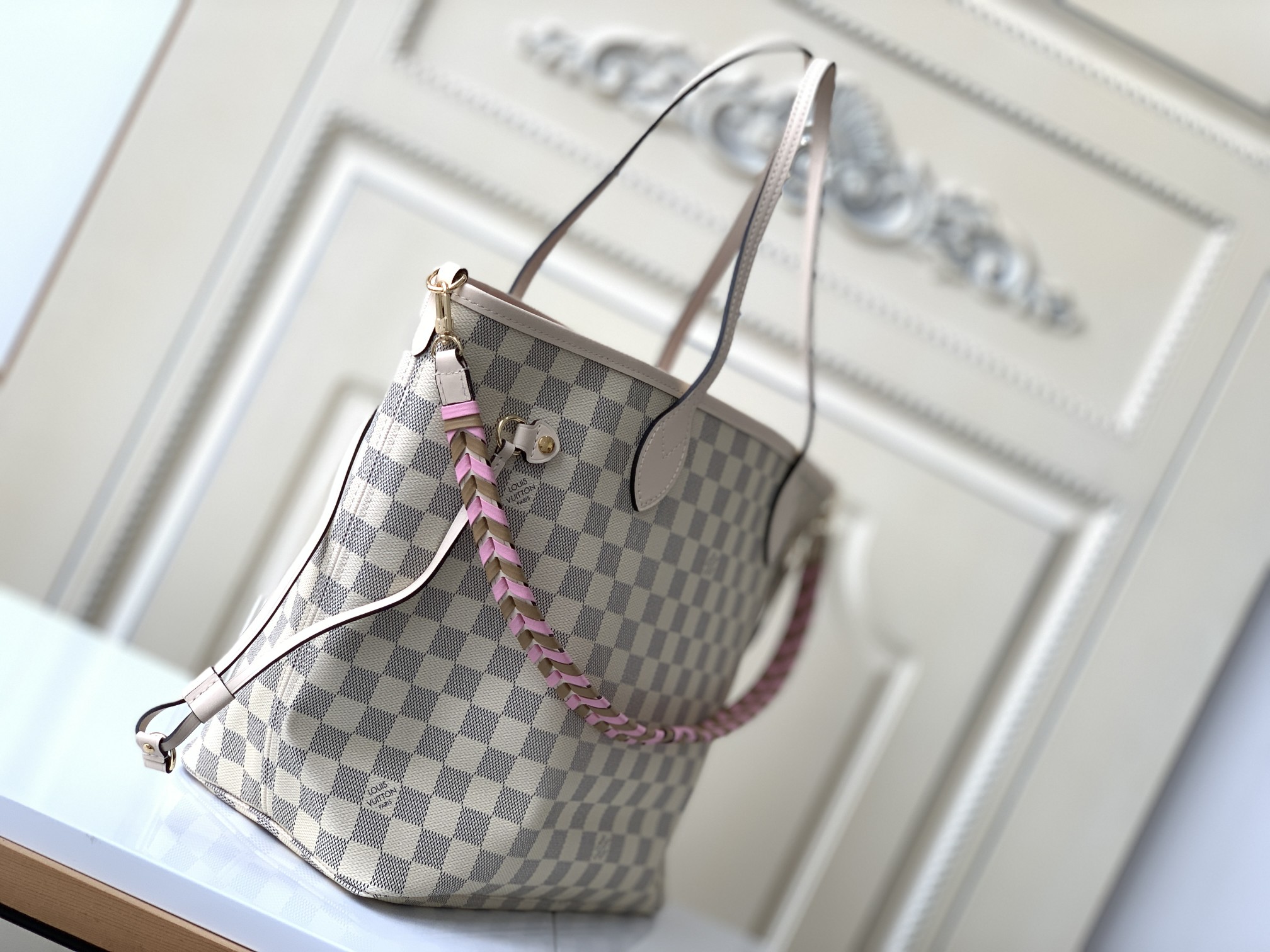 Copy Louis Vuitton N45295 Neverfull MM Tote Damier Azur Coated Canvas