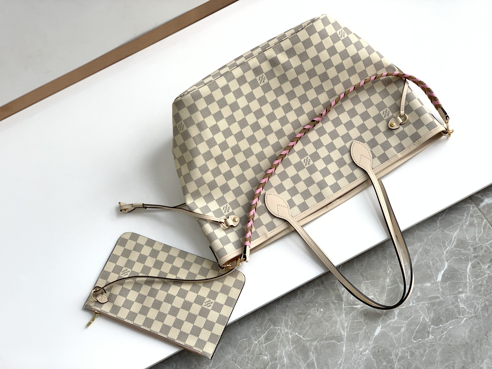 Copy Louis Vuitton N45295 Neverfull MM Tote Damier Azur Coated Canvas