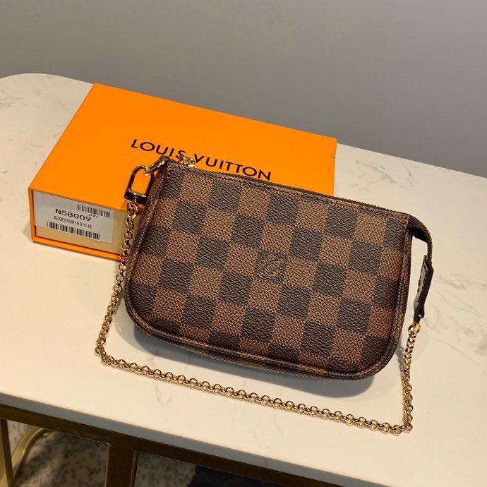 Copy Louis Vuitton N58009 Mini Pochette Accessoires in Damier Ebene Coated Canvas