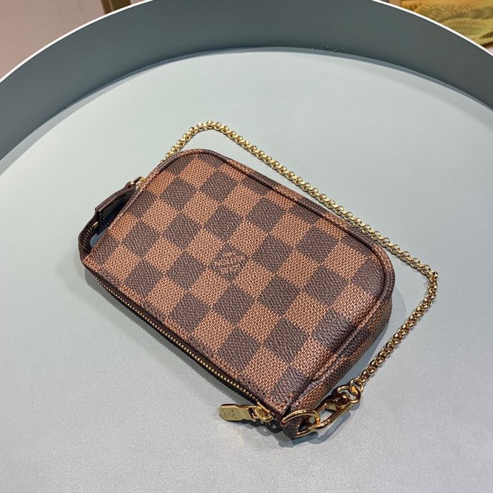 Copy Louis Vuitton N58009 Mini Pochette Accessoires in Damier Ebene Coated Canvas