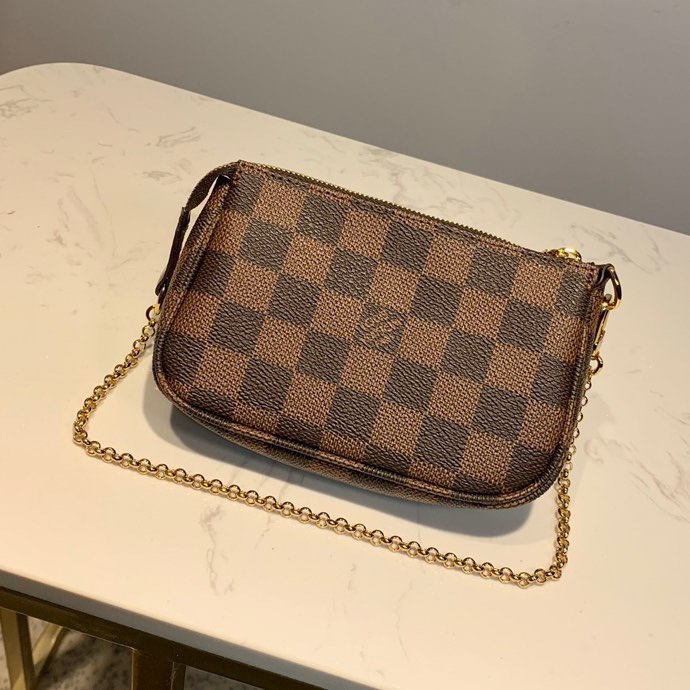 Copy Louis Vuitton N58009 Mini Pochette Accessoires in Damier Ebene Coated Canvas