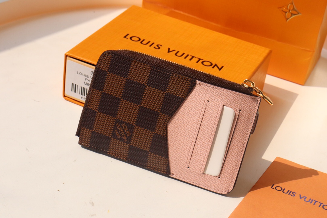 Copy Louis Vuittone N60406 Card Holder Recto Verso Damier Ebene Coated Canvas Pink