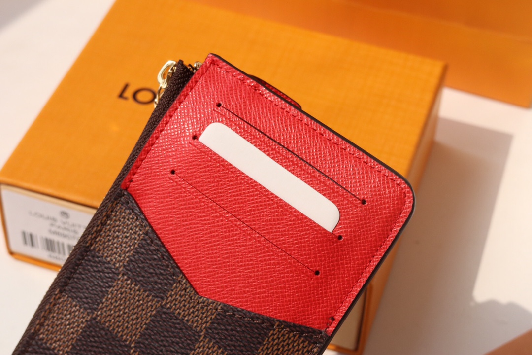 Copy Louis Vuittone N60406 Card Holder Recto Verso Damier Ebene Coated Canvas Red