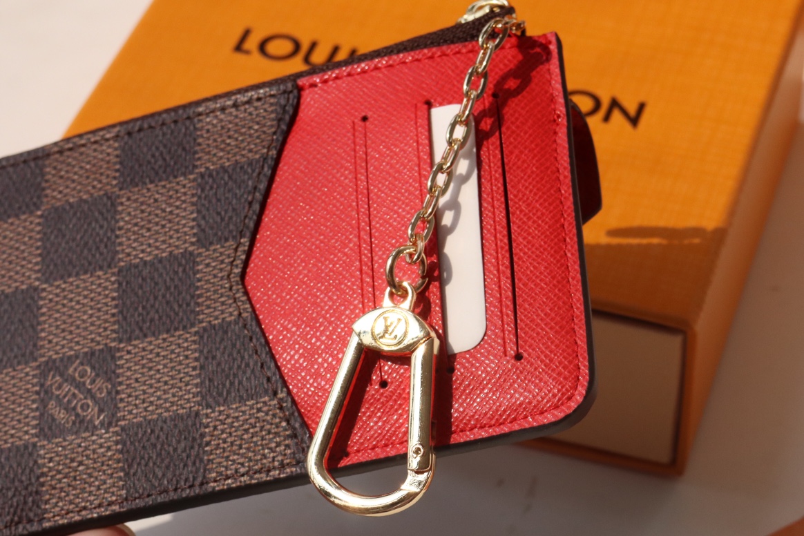 Copy Louis Vuittone N60406 Card Holder Recto Verso Damier Ebene Coated Canvas Red