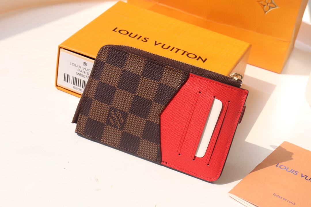 Copy Louis Vuittone N60406 Card Holder Recto Verso Damier Ebene Coated Canvas Red