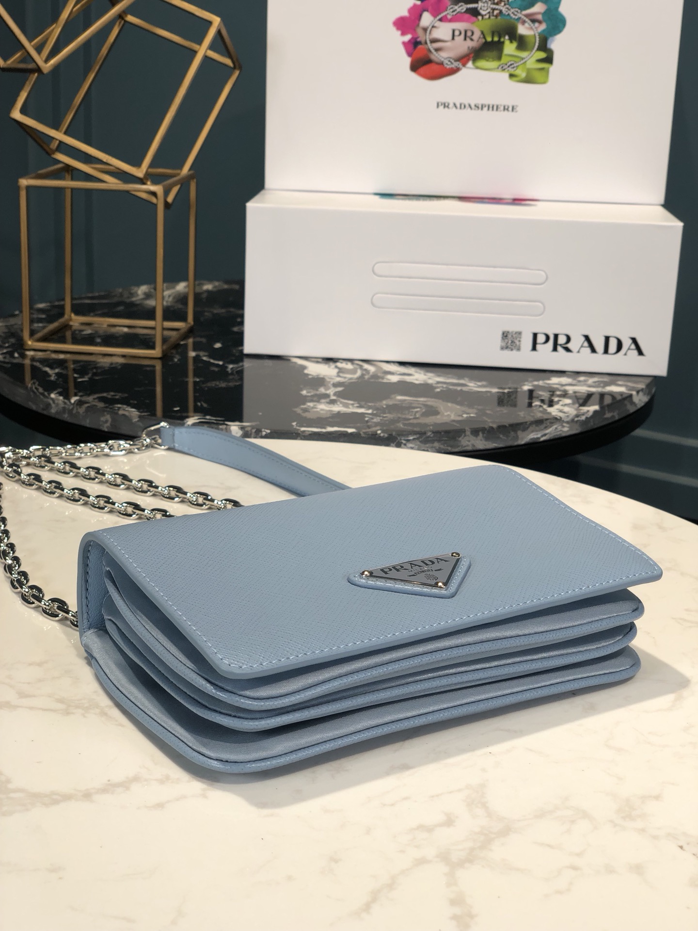 Copy Prada 1BD032 Nylon and Saffiano Leather Shoulder Bag Blue