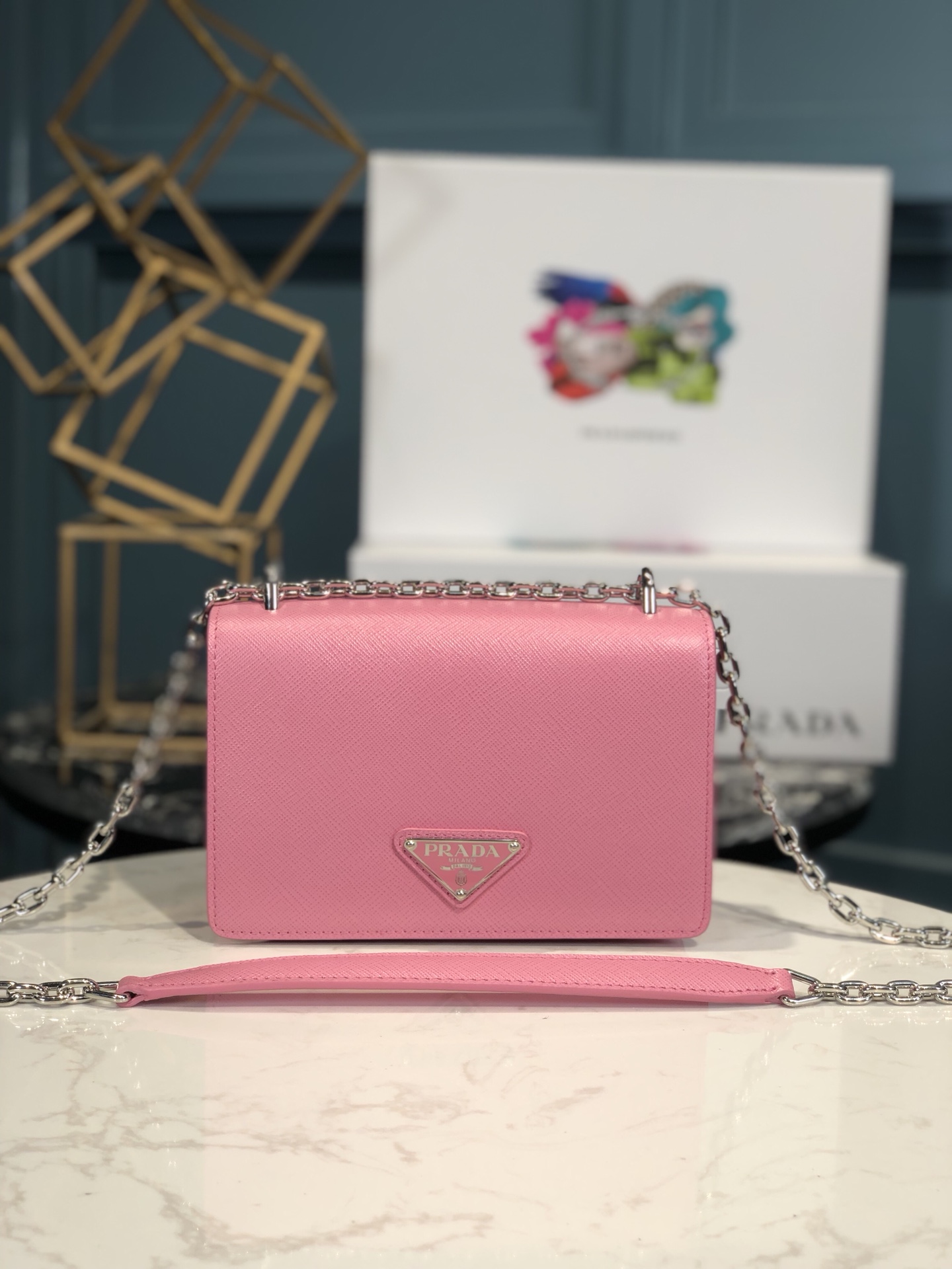 Copy Prada 1BD032 Nylon and Saffiano Leather Shoulder Bag Pink