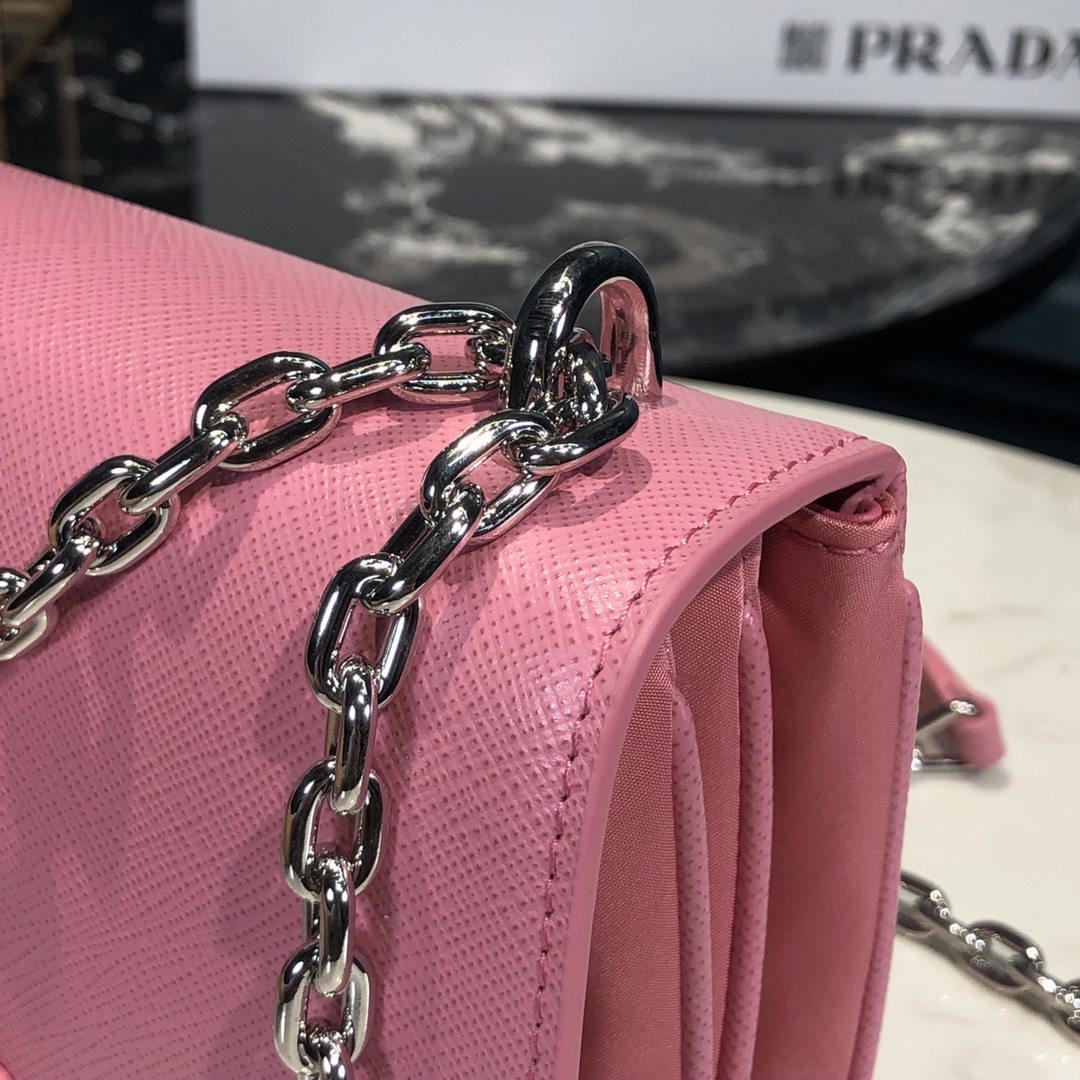 Copy Prada 1BD032 Nylon and Saffiano Leather Shoulder Bag Pink