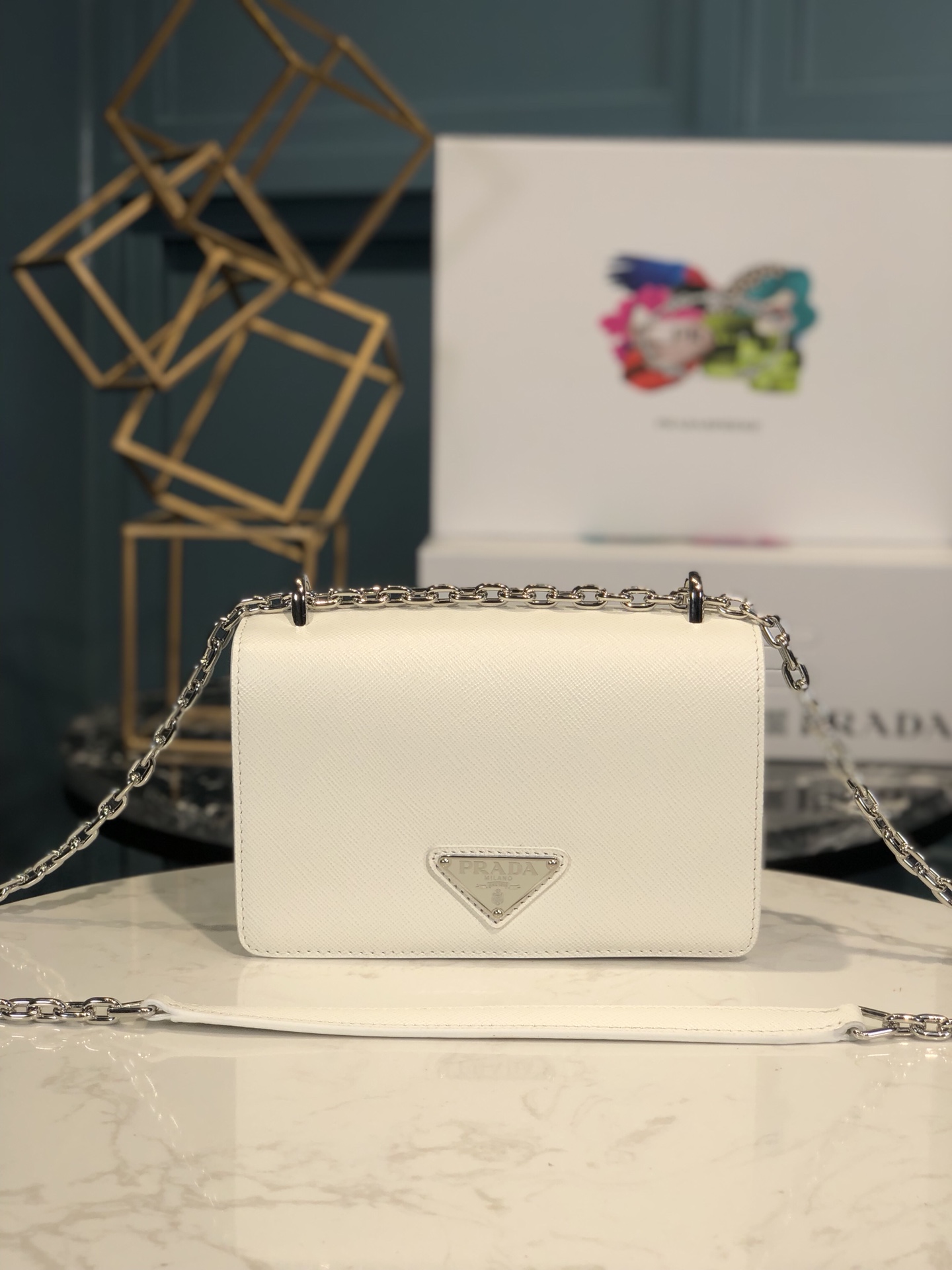 Copy Prada 1BD032 Nylon and Saffiano Leather Shoulder Bag White