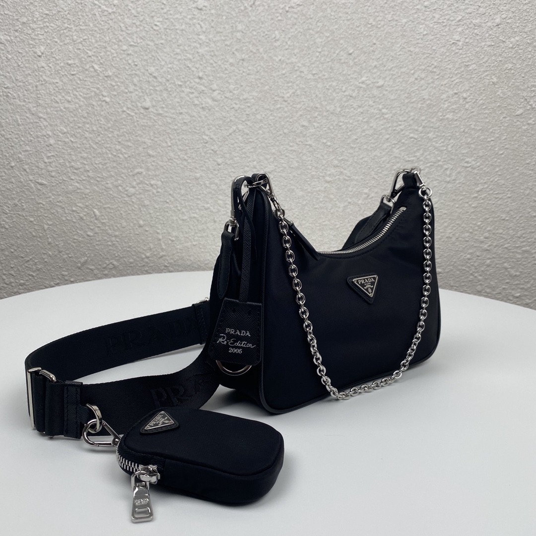 Copy Prada 1BH204 Re-Edition 2005 Re-Nylon Bag Black