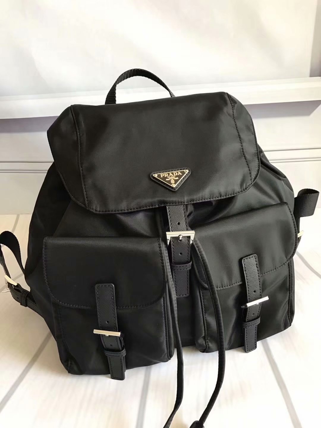 Copy Prada 1BZ811 Fabric Women Backpack Black