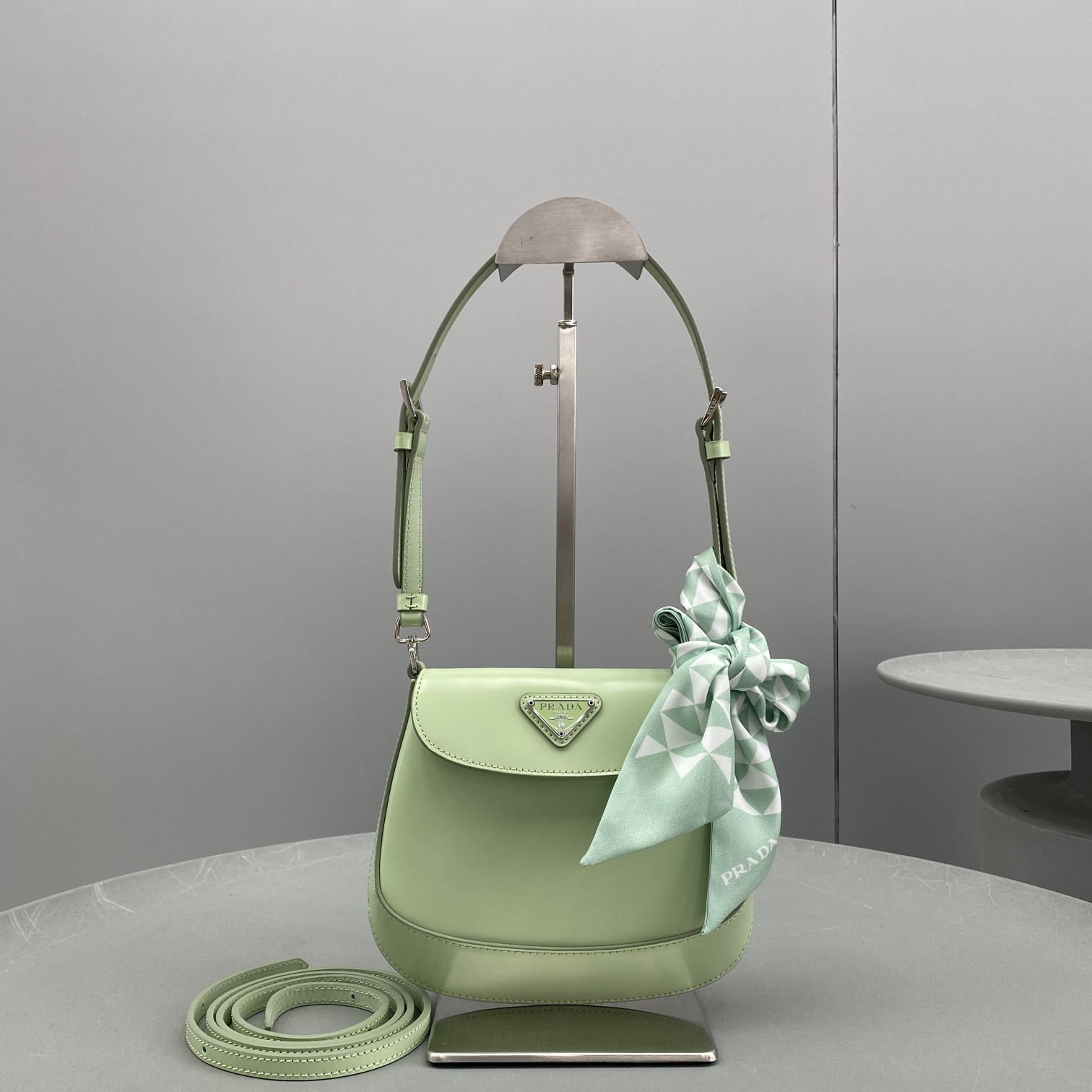 Copy Prada Cleo Brushed Leather Shoulder Bag Green