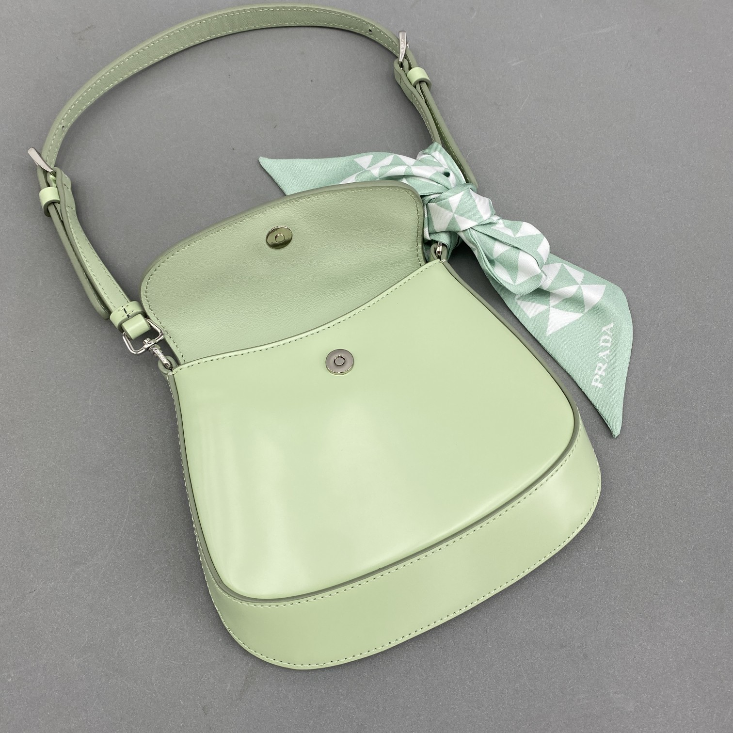 Copy Prada Cleo Brushed Leather Shoulder Bag Green