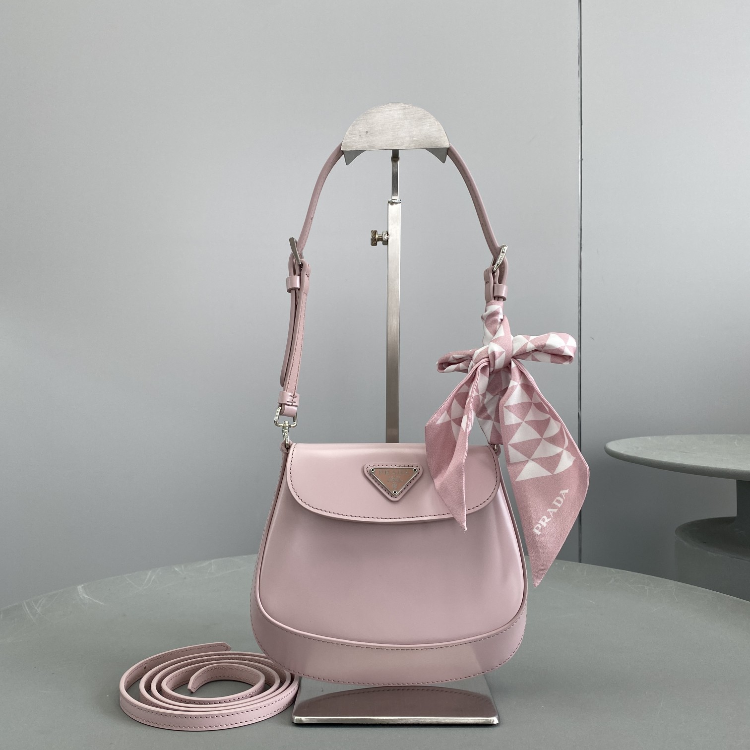 Copy Prada Cleo Brushed Leather Shoulder Bag Pink