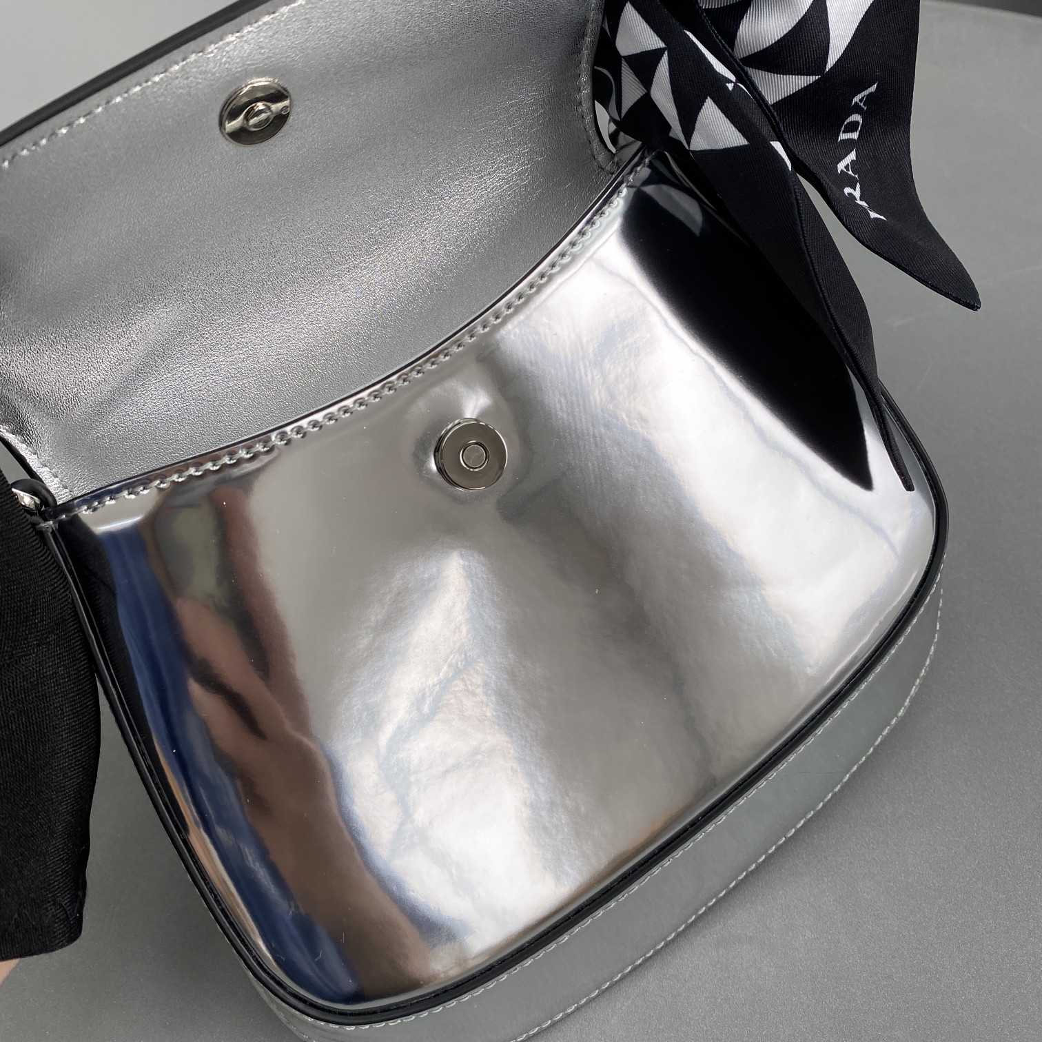 Copy Prada Cleo Brushed Leather Shoulder Bag Sliver